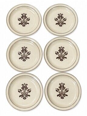 Pfaltzgraff Village 10.5"‎ Dinner Plates Set of 6 USA Stoneware Brown Floral